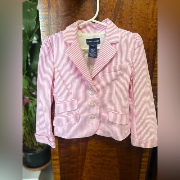 Ralph Lauren Toddler Girl Old Money Seersucker Blazer Pink Stripes size 4/4T - Picture 3 of 12